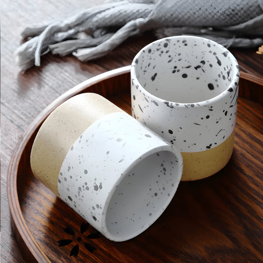 Retro style 200ml frosted stoneware tea cup with vintage speckled ceramic design – European House Hold Beirut