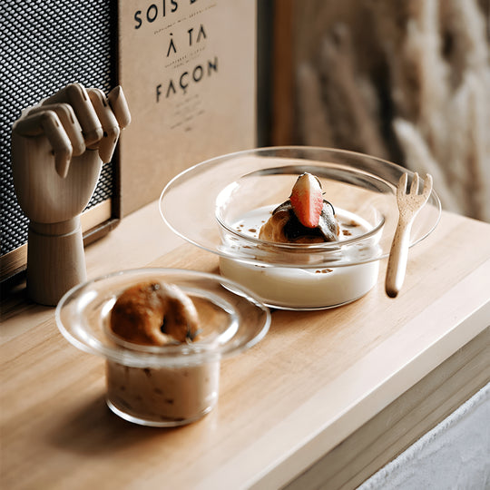 Elegant 250ml clear glass bowl with cap-shaped design, ideal for serving dessert, salad, or breakfast – available in Beirut, Lebanon