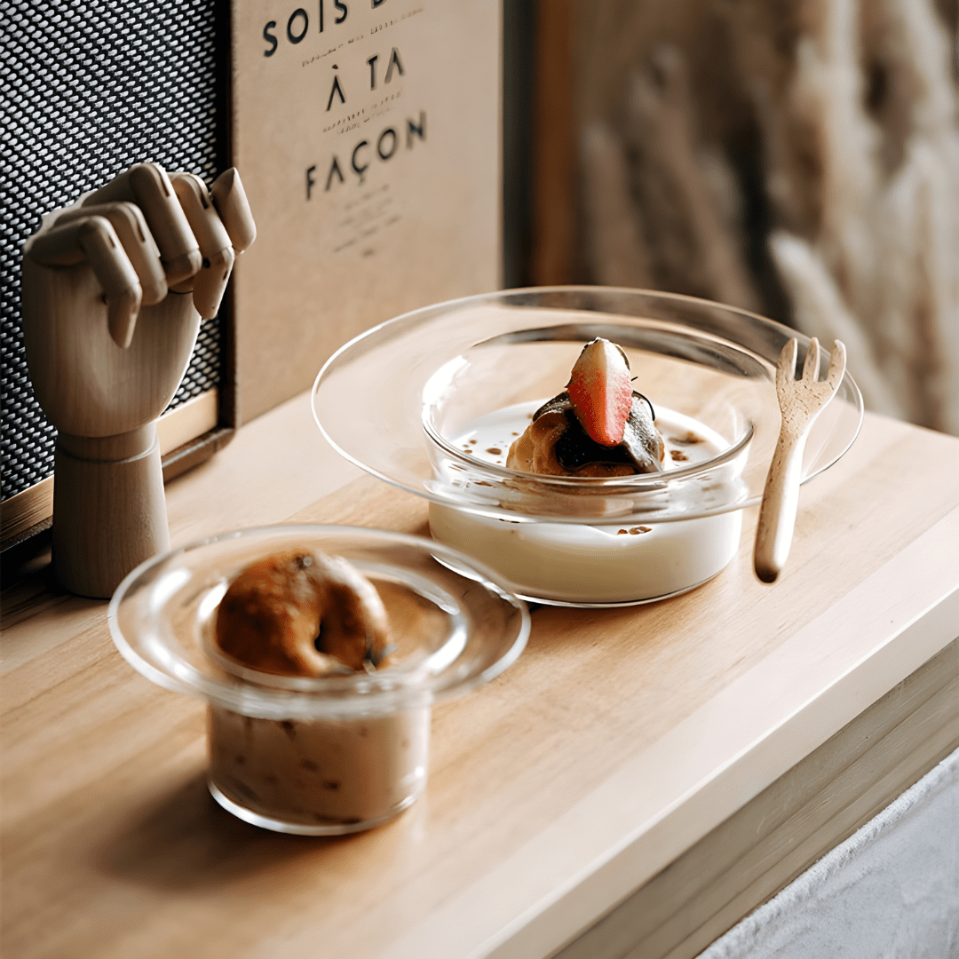 Elegant 250ml clear glass bowl with cap-shaped design, ideal for serving dessert, salad, or breakfast – available in Beirut, Lebanon