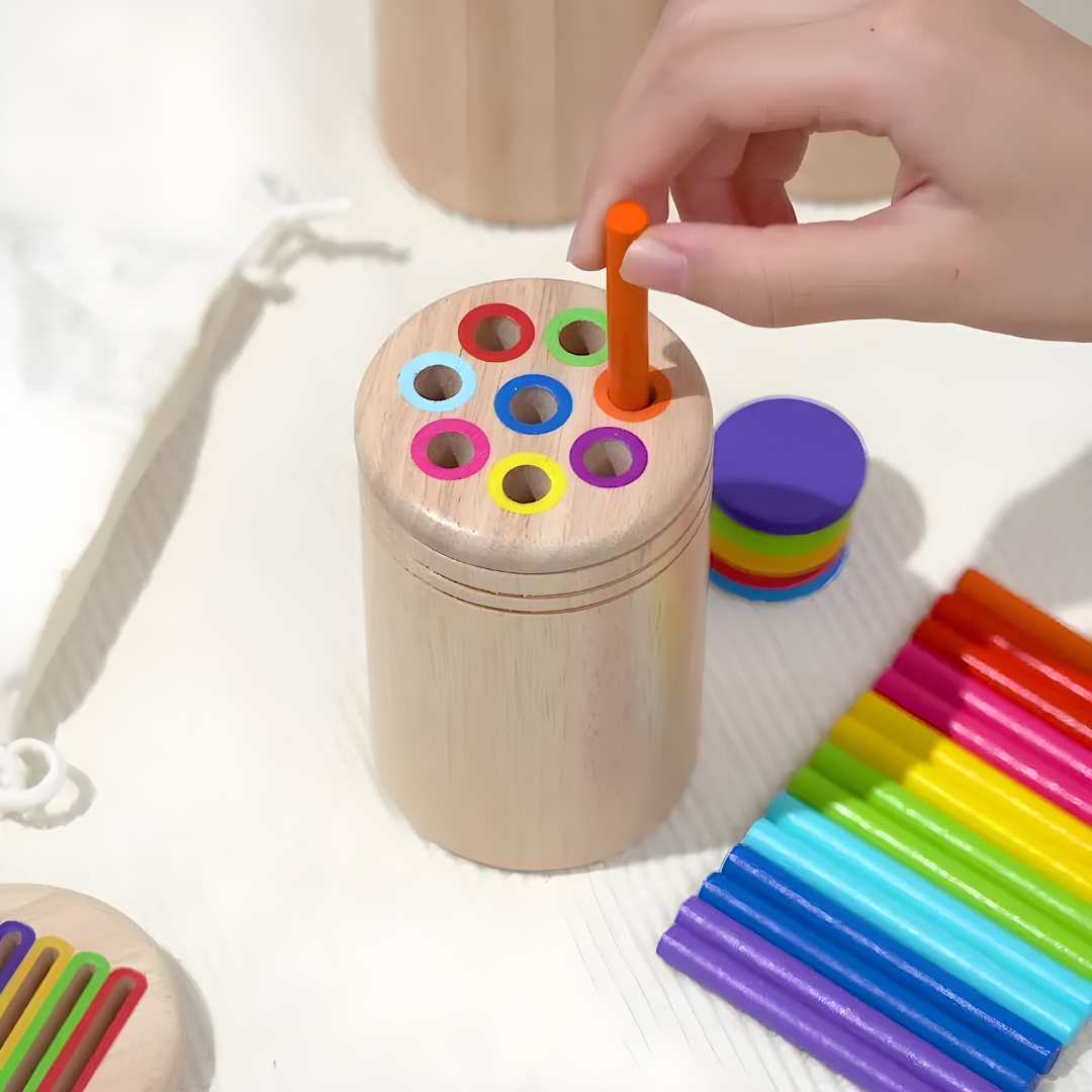 Montessori wooden shape and color sorting toy for toddlers made from natural wood in Lebanon