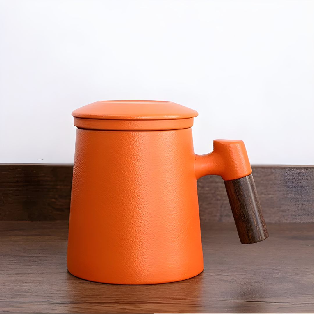 400ml Premium Porcelain Mug with Wooden Handle and Ceramic Infuser – Perfect for Coffee and Tea Lovers in Lebanon