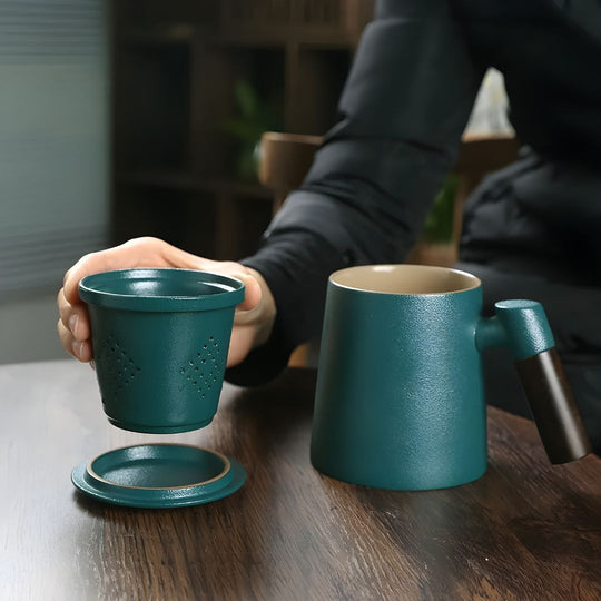 400ml Premium Porcelain Mug with Wooden Handle and Ceramic Infuser – Perfect for Coffee and Tea Lovers in Lebanon