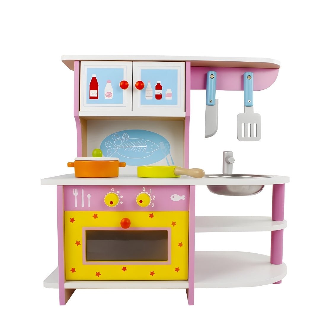 Montessori wooden kids kitchen play set with utensils