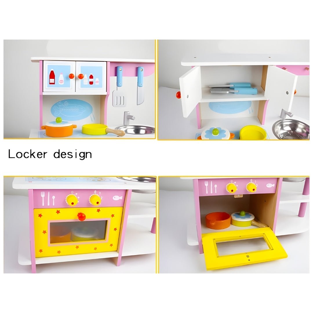 Montessori wooden kids kitchen play set with utensils