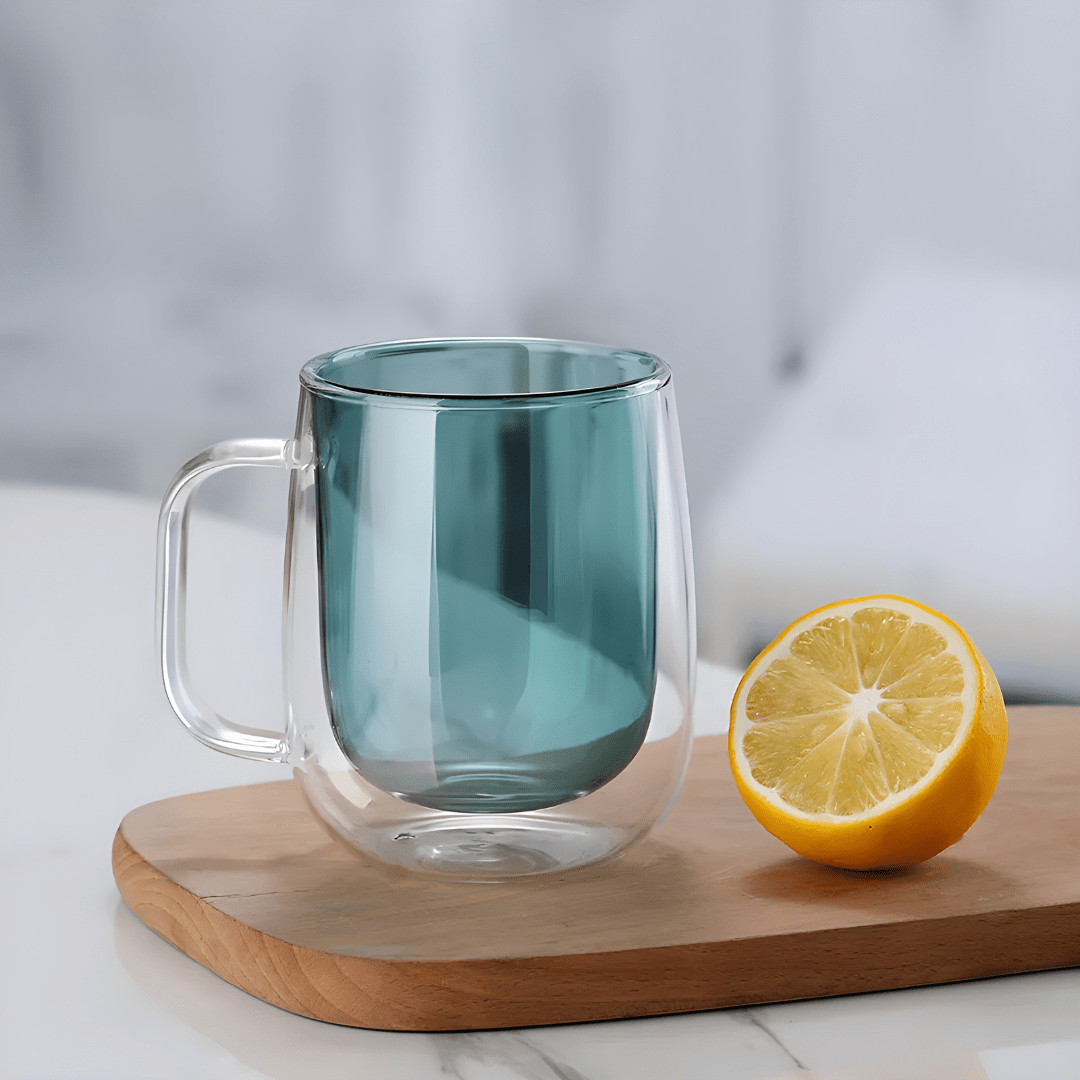 350 ml gekleurd dubbelwandig isolatieglas met handvat