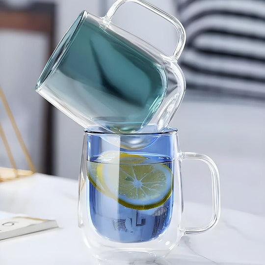 350 ml gekleurd dubbelwandig isolatieglas met handvat