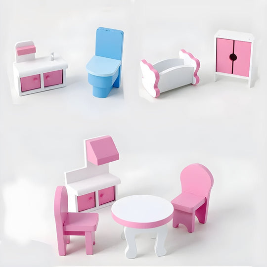 Dream Pink Houten Poppenhuis - Speelhuis met 3 Verdiepingen en Meubels