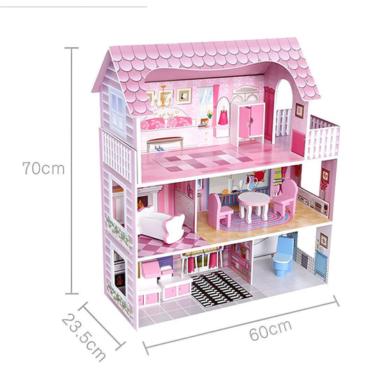 Dream Pink Houten Poppenhuis - Speelhuis met 3 Verdiepingen en Meubels