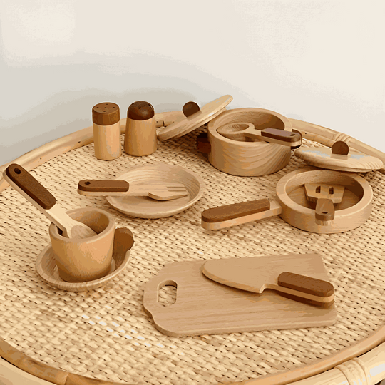 Premium houten kookgerei speelset 15-delig 3 jaar +