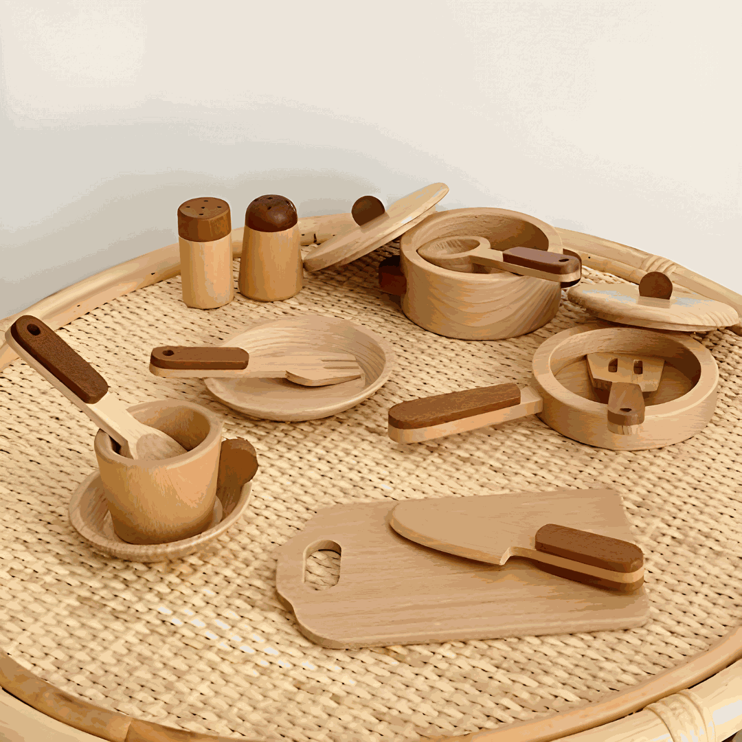 Premium Wooden Cooking utensils Pretend Play Set 15 Pieces 3 years +