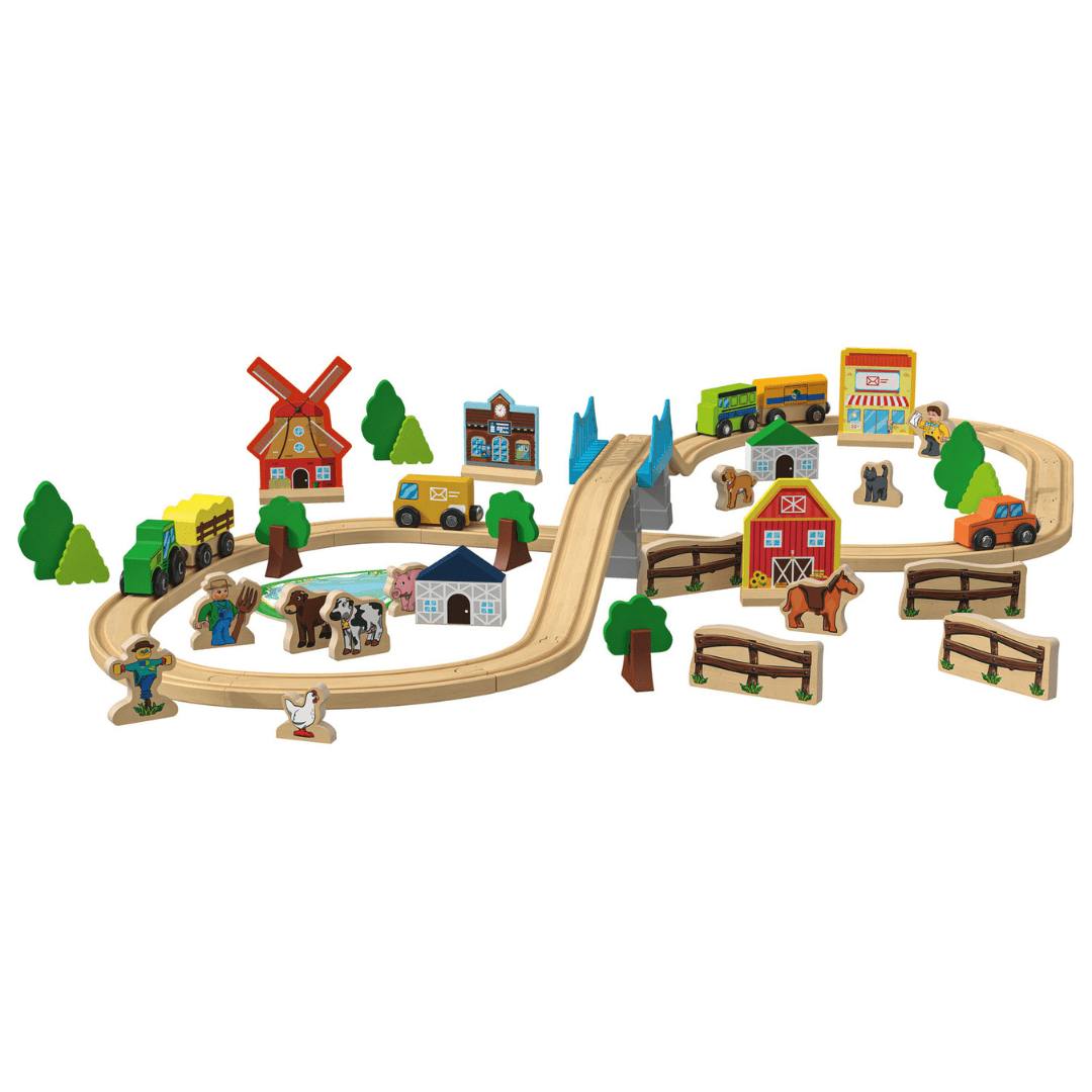 Playtive Farm Wooden Train Set 57 Pieces 2.7m EUROPEAN HOUSE HOLD