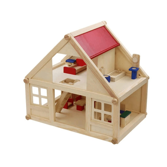 Portable wooden doll mini house with furniture, eco-friendly educational toy for kids 3+, travel-friendly design available in Beirut Lebanon