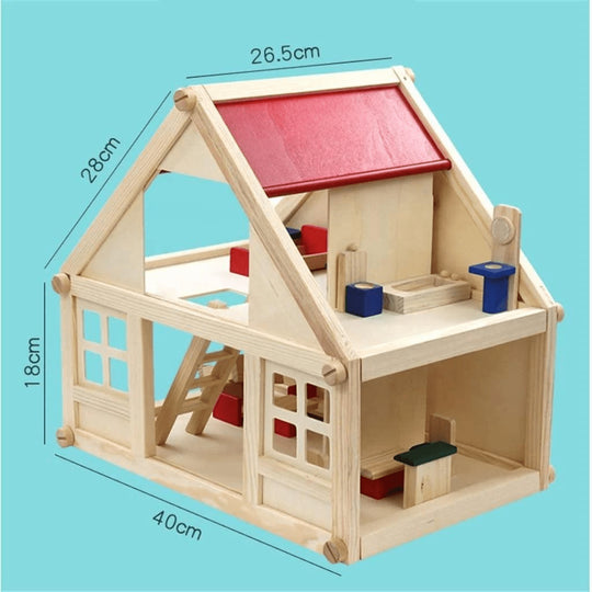 Portable wooden doll mini house with furniture, eco-friendly educational toy for kids 3+, travel-friendly design available in Beirut Lebanon
