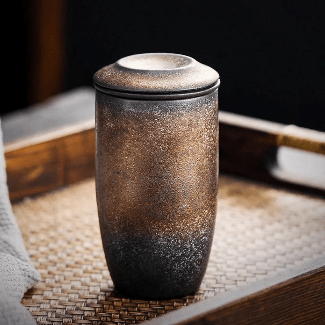 Japanese Style Stoneware Filter Tea Cup With Lid 225ML