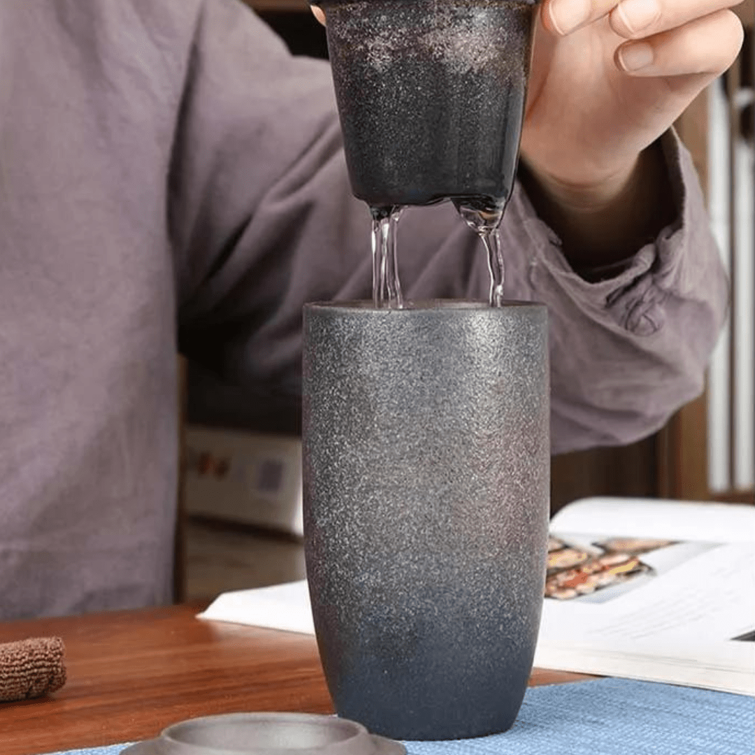 Japanese Style Stoneware Filter Tea Cup With Lid 225ML