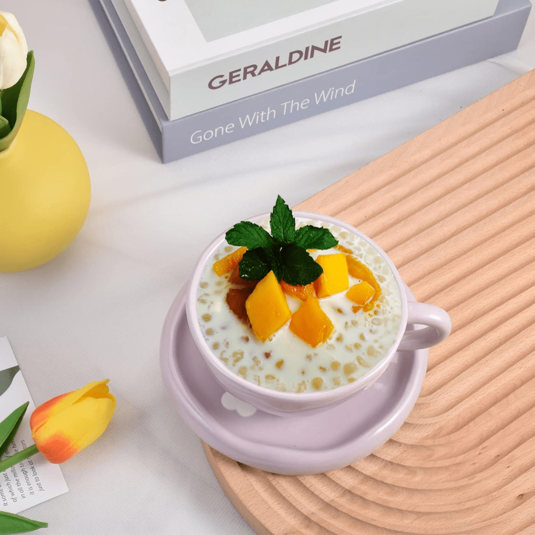 Irregular Hand-painted 250ml Flowers Ceramic Coffee Cup with Saucer