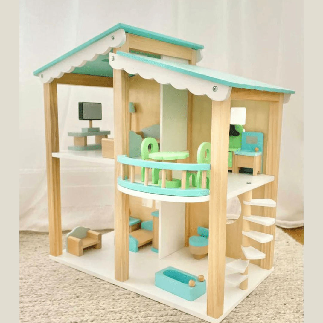 Wooden dollhouse villa with furniture set for kids – Beirut Lebanon