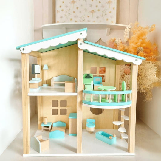 Wooden dollhouse villa with furniture set for kids – Beirut Lebanon