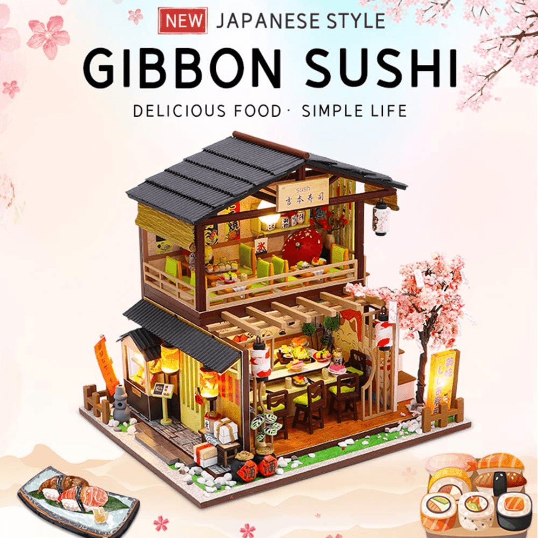 DIY Japanese Style Miniature Sushi House Kit With Led Light