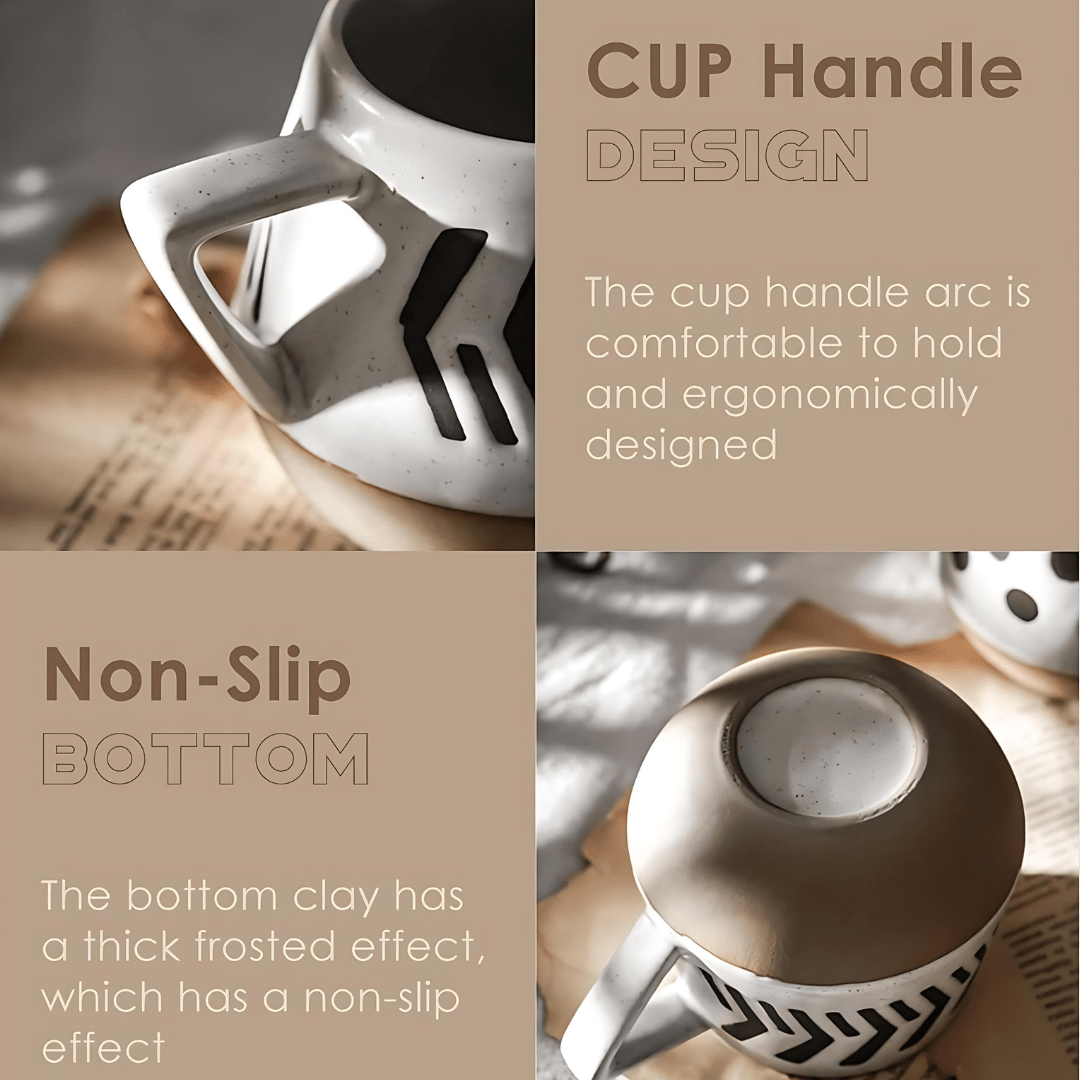 Handmade 300ml stoneware coffee mug with polka dot design – premium ceramic cup for tea or coffee, durable & stylish, available in Beirut Lebanon.