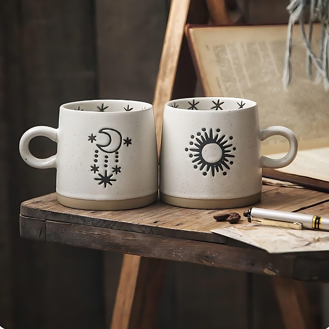 Handmade 300ml stoneware coffee mug with polka dot design – premium ceramic cup for tea or coffee, durable & stylish, available in Beirut Lebanon.