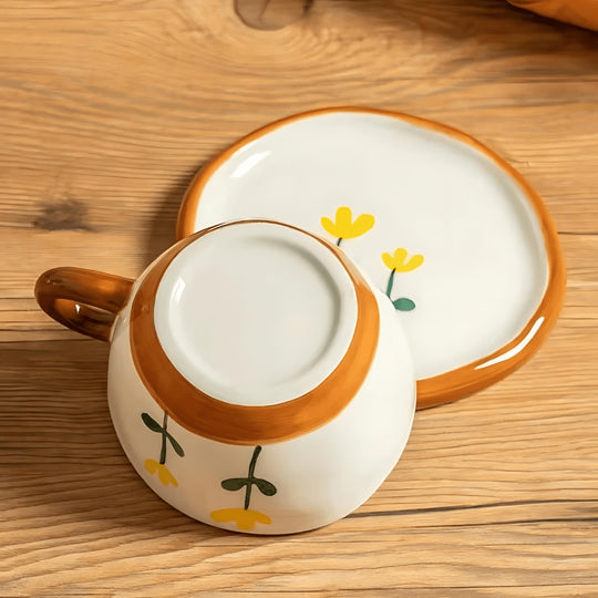 كوب قهوة سيراميك جميل مرسوم يدويًا على الطراز الكوري مع صحن سعة 250 مل