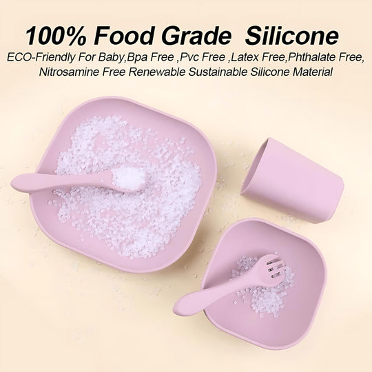 Mini Joy BPA-vrije en voedselveilige siliconen voedingsset (4 stuks) met lepel