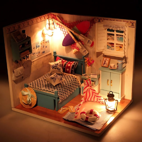 Miniature DIY beach dollhouse with LED light – fun creative gift for kids in Lebanon