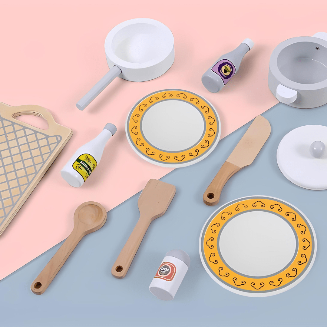 Premium Wooden Kids Kitchen Set – Pretend Play with Realistic Accessories
