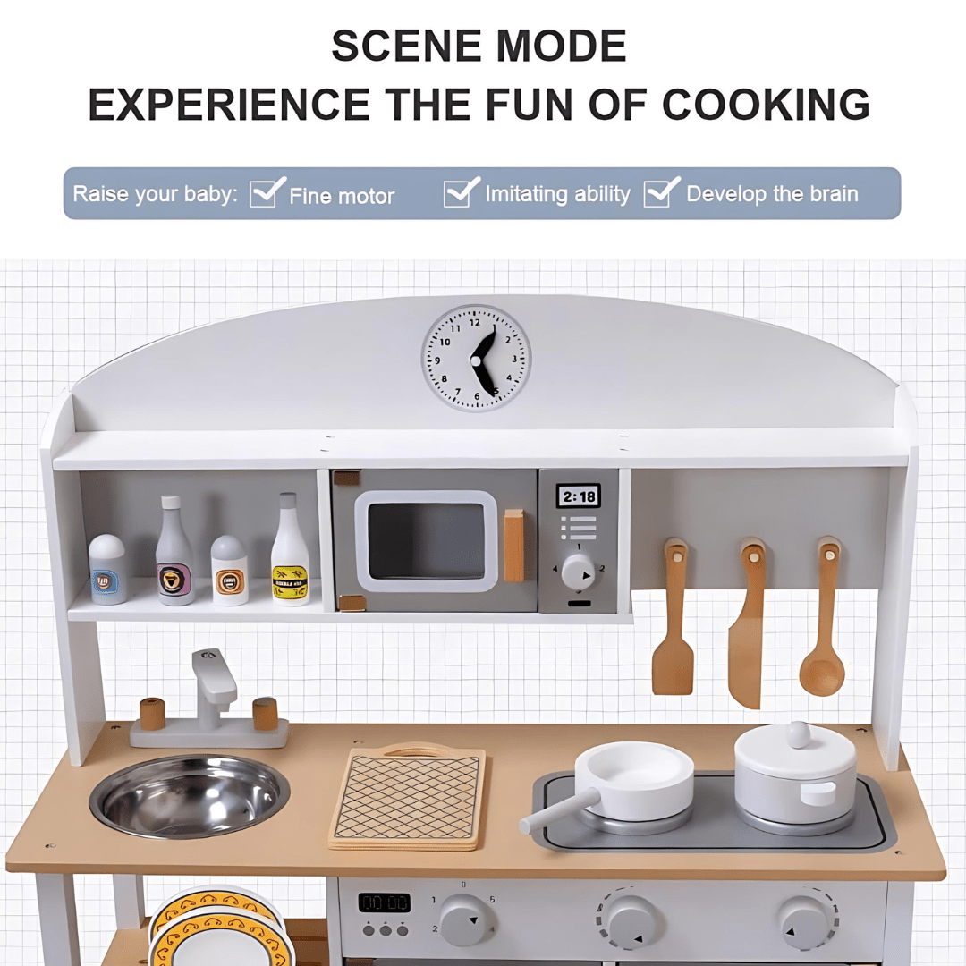 Premium Wooden Kids Kitchen Set – Pretend Play with Realistic Accessories