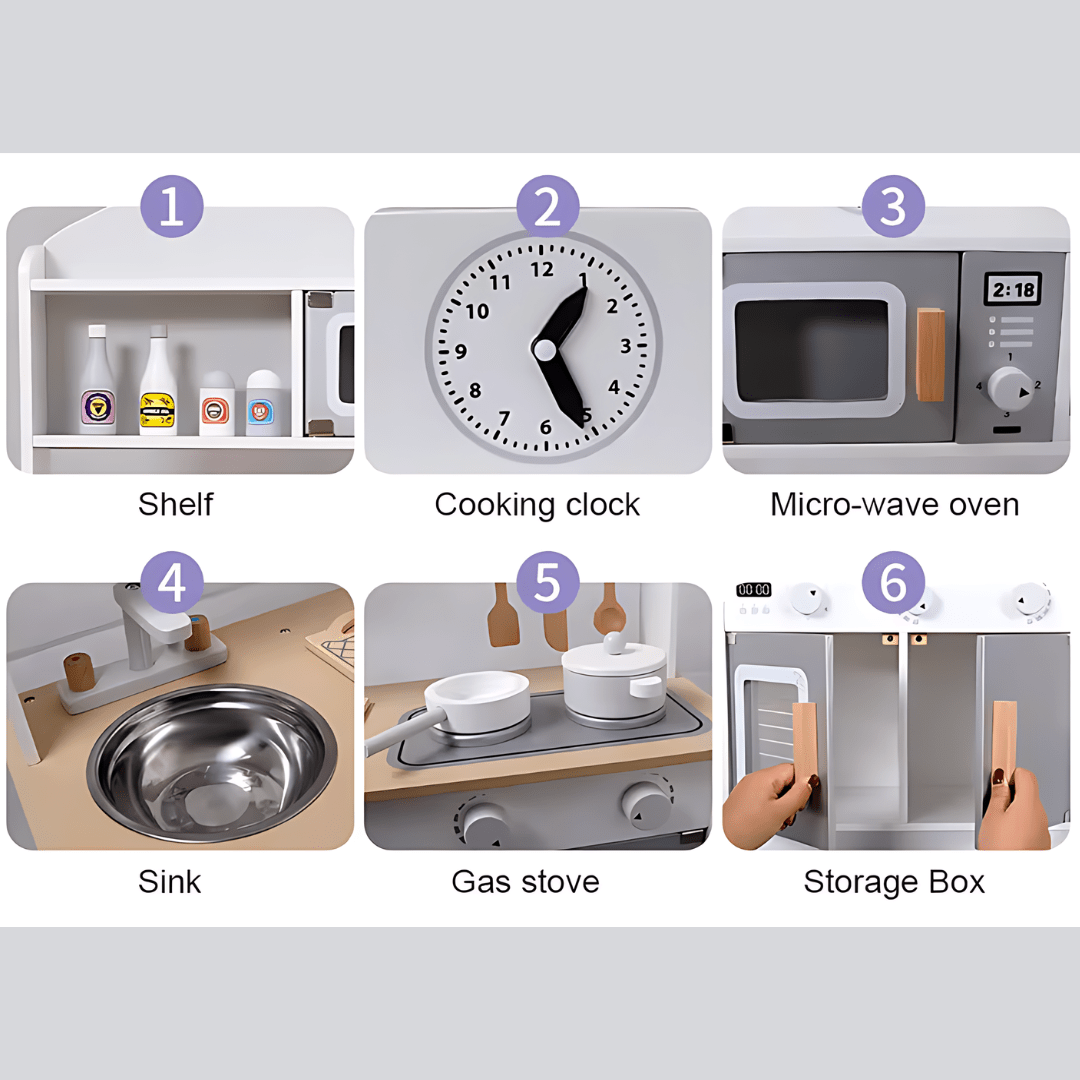 Premium Wooden Kids Kitchen Set – Pretend Play with Realistic Accessories