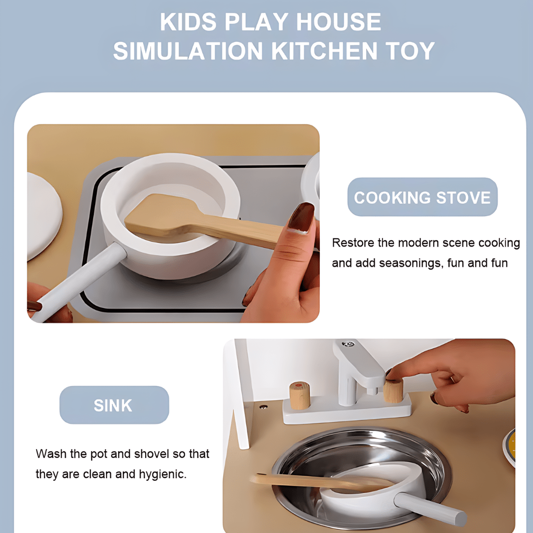 Premium Wooden Kids Kitchen Set – Pretend Play with Realistic Accessories