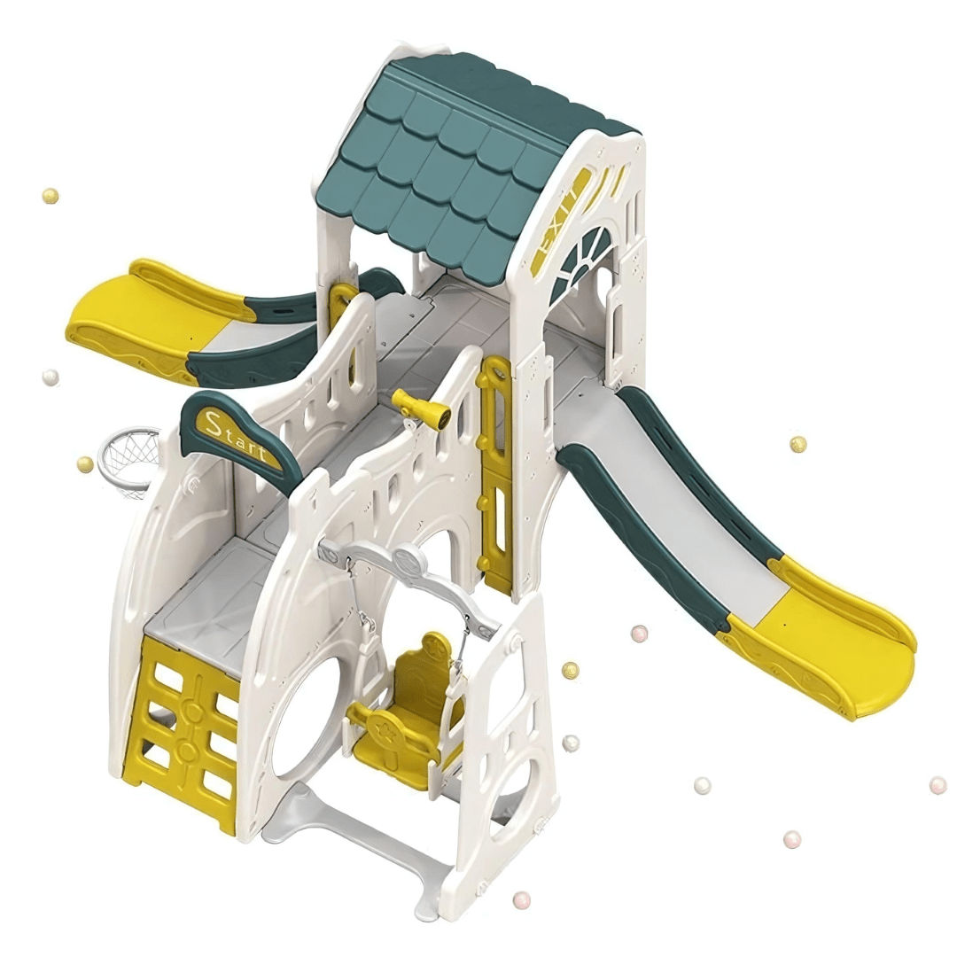 Double Slide With One Swing Playhouse Set