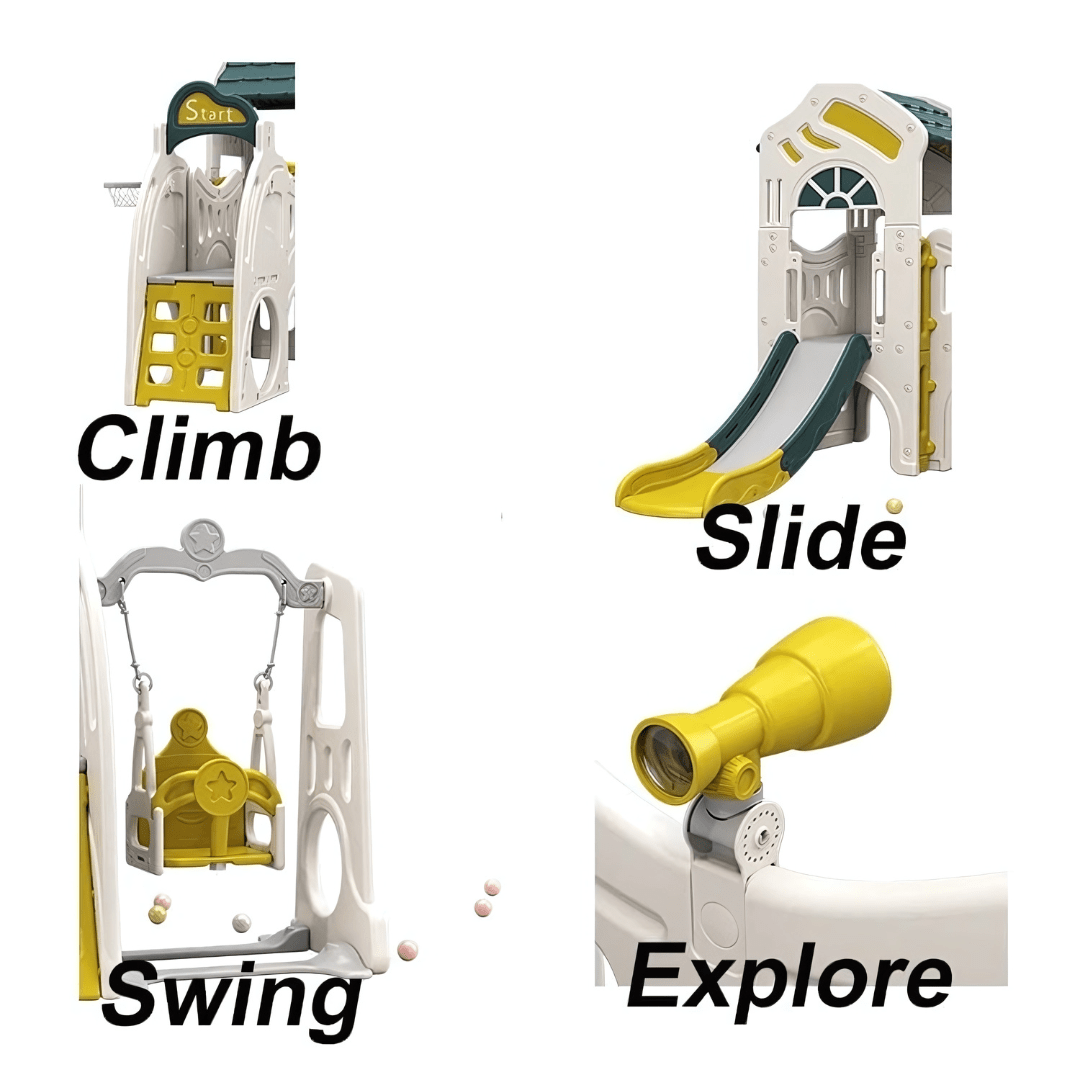 Double Slide With One Swing Playhouse Set