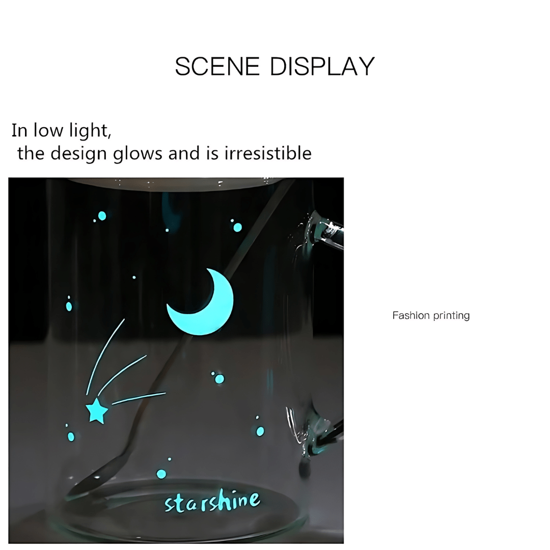 Starry Sky Luminous Creative Clear Glass Cup 450ML With Lid And Spoon