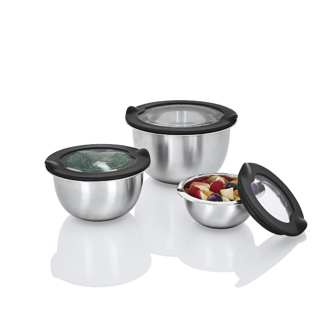 Ernesto Stainless Steel Mixing Bowls Set Of 3 With Transparent Lid EUROPEAN HOUSE HOLD