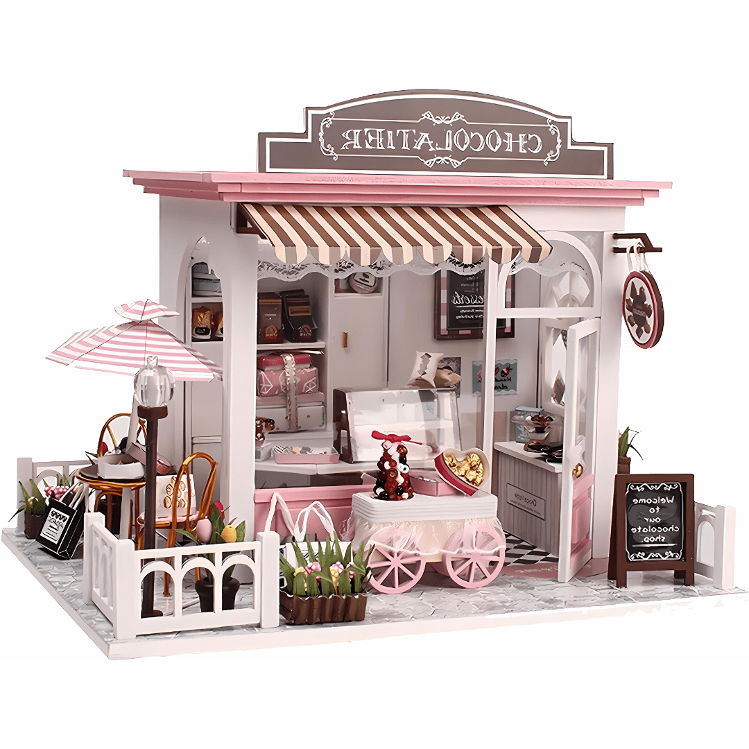 DIY Chocolatier Wooden Miniature Dollhouse Kit With LED Light