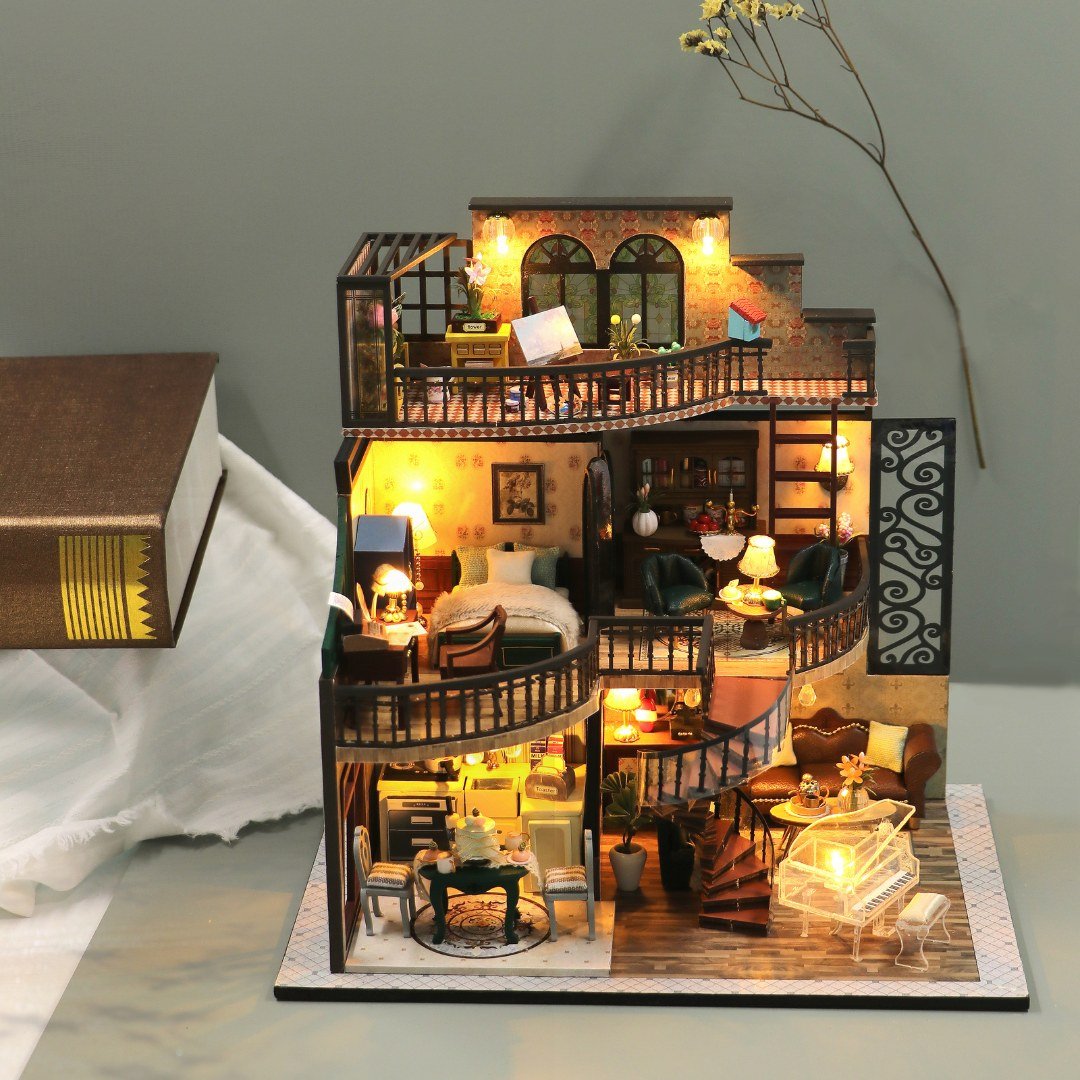 DIY Retro Style House Miniature Kit with Furniture And LED Light