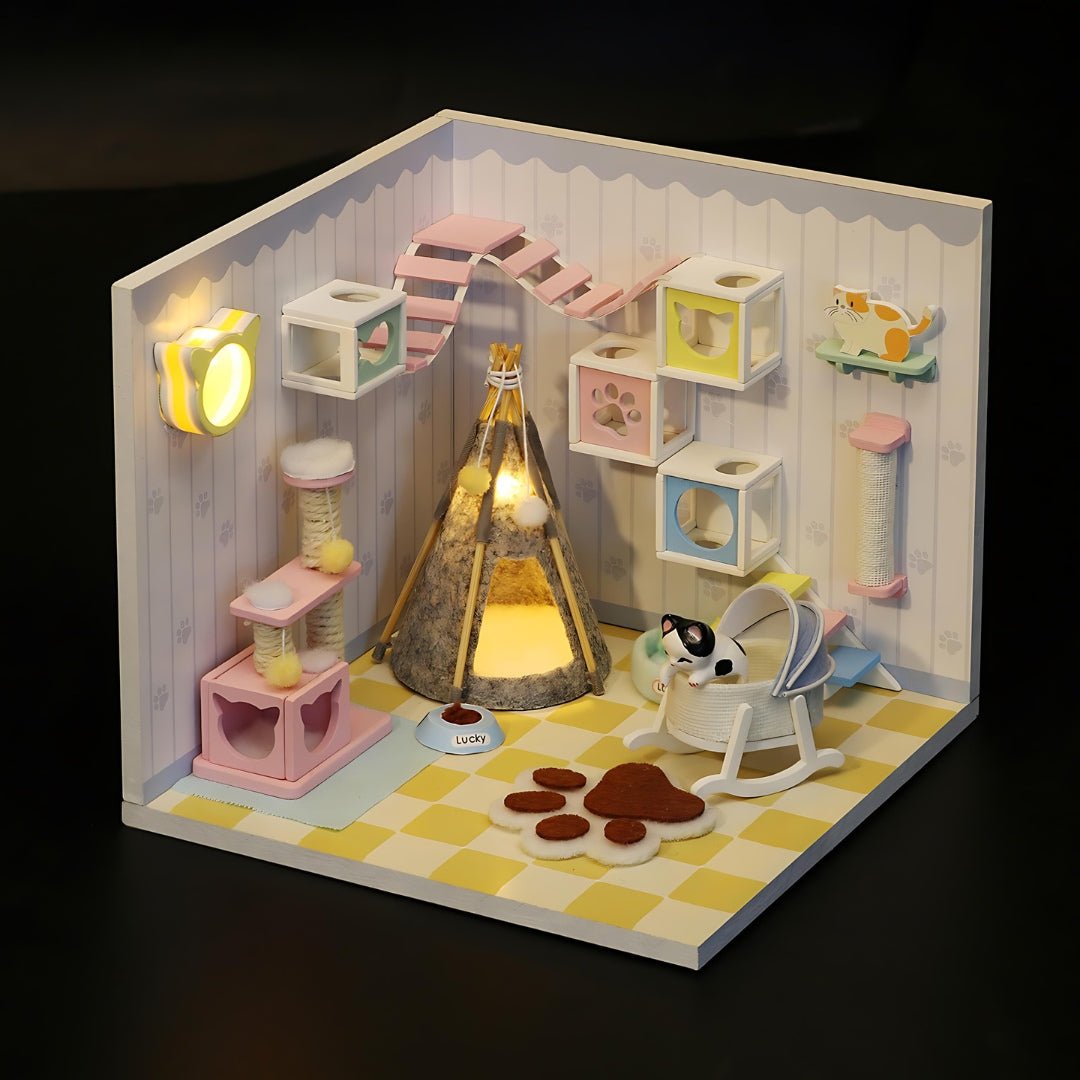 DIY Pink Pet House Miniature House With Led Light