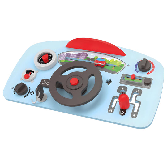 Speelse houten autocockpit