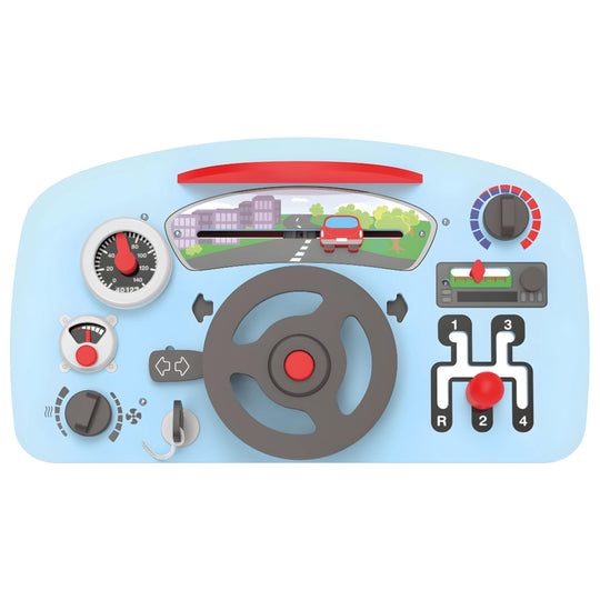 Speelse houten autocockpit