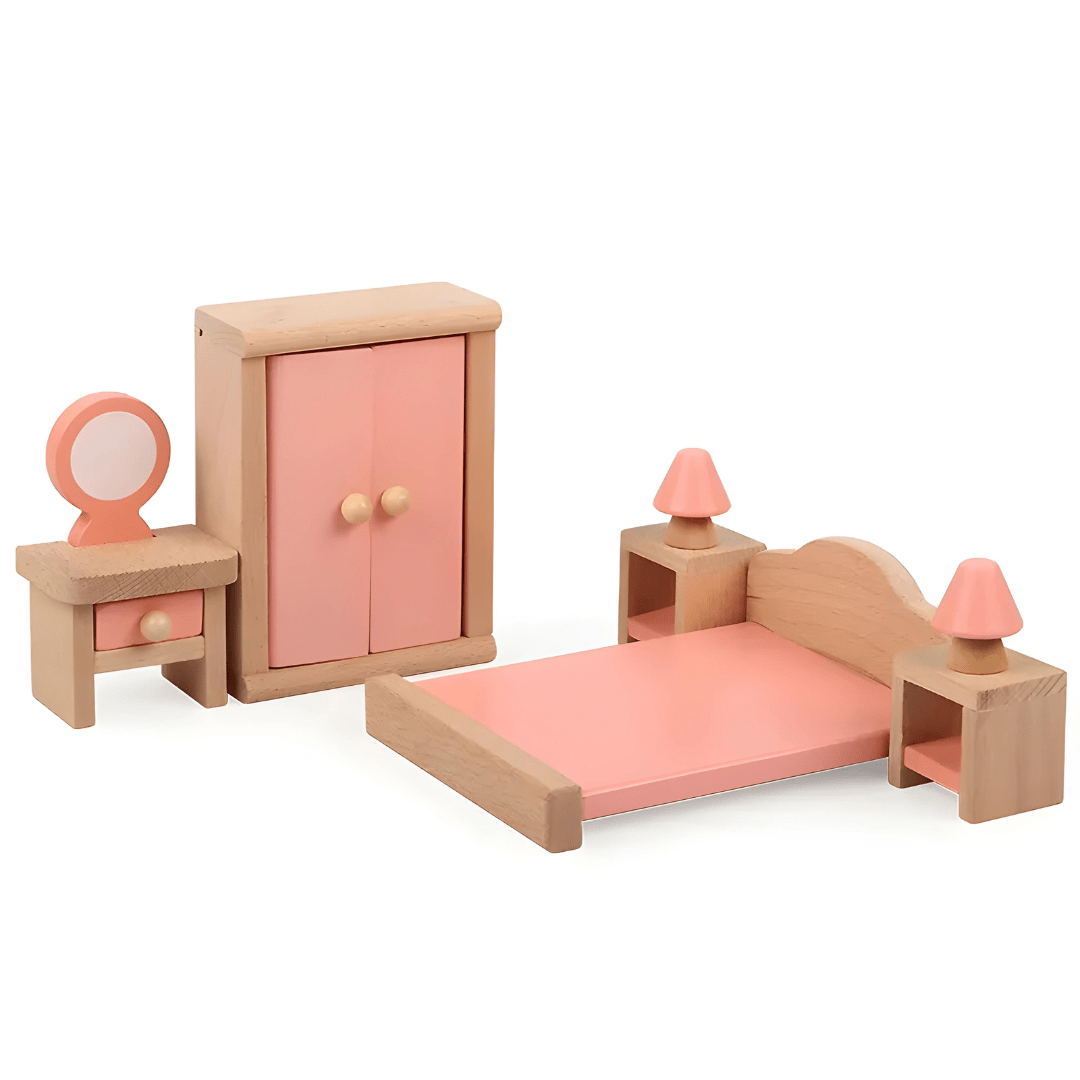 Wooden dollhouse furniture set 24 pieces for kids pretend play, solid wood toy gift available in Beirut Lebanon