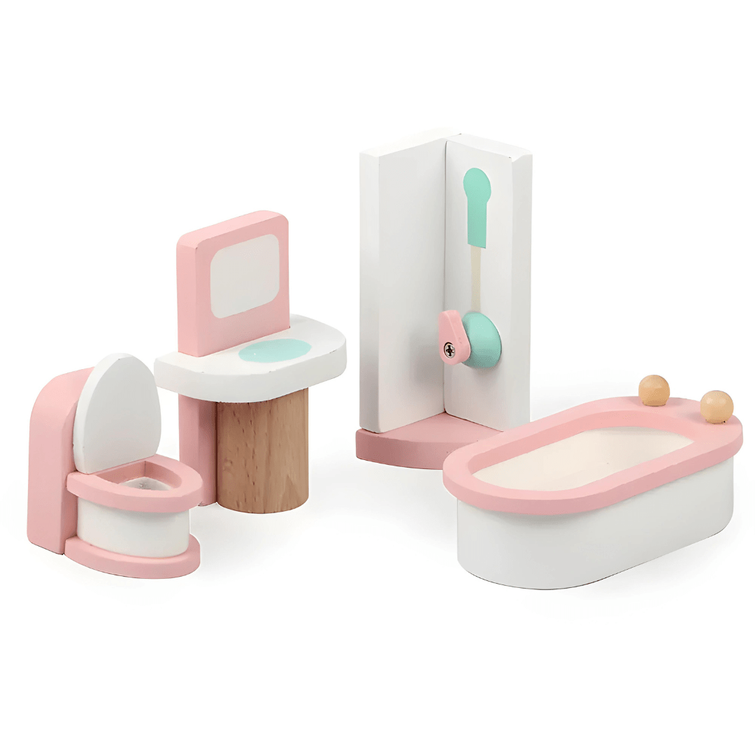 Wooden dollhouse furniture set 24 pieces for kids pretend play, solid wood toy gift available in Beirut Lebanon