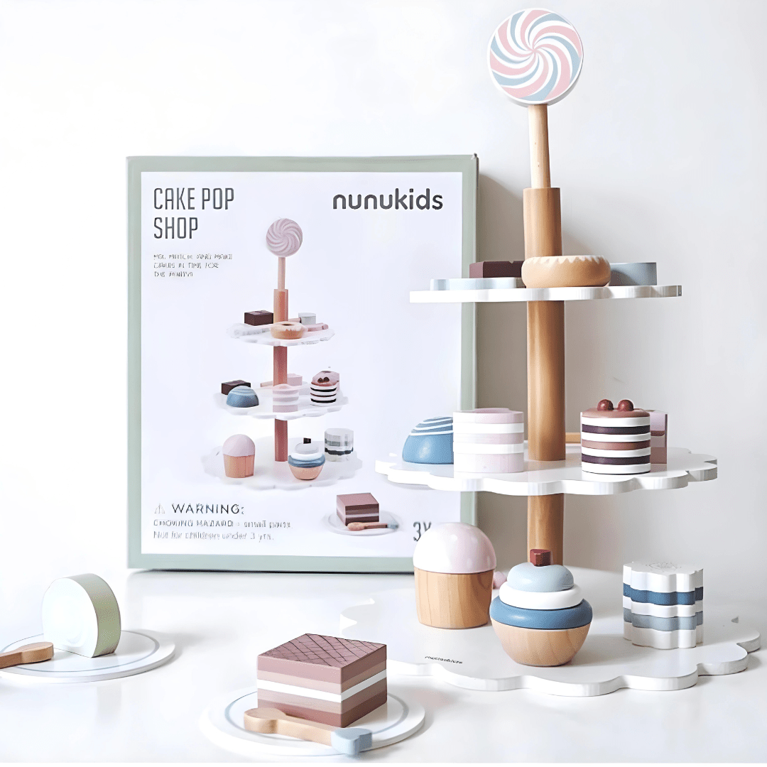 Wooden Montessori cake tower toy for kids in Beirut Lebanon, pastel stacking educational toy for learning and play