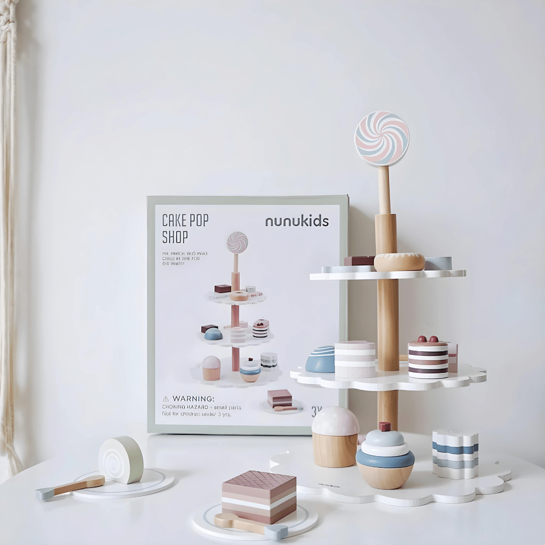 Wooden Montessori cake tower toy for kids in Beirut Lebanon, pastel stacking educational toy for learning and play