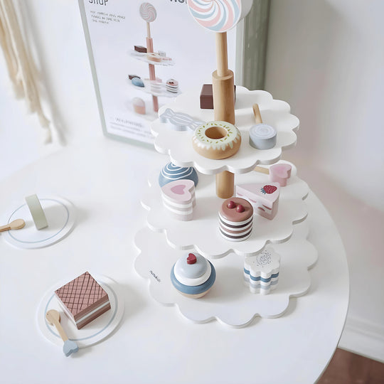 Wooden Montessori cake tower toy for kids in Beirut Lebanon, pastel stacking educational toy for learning and play