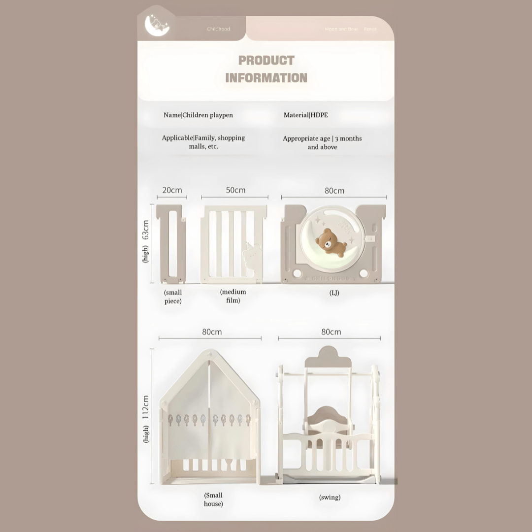 مجموعة لعب بير مون 180 × 150 سم مع قضيب باب بإضاءة ليد
