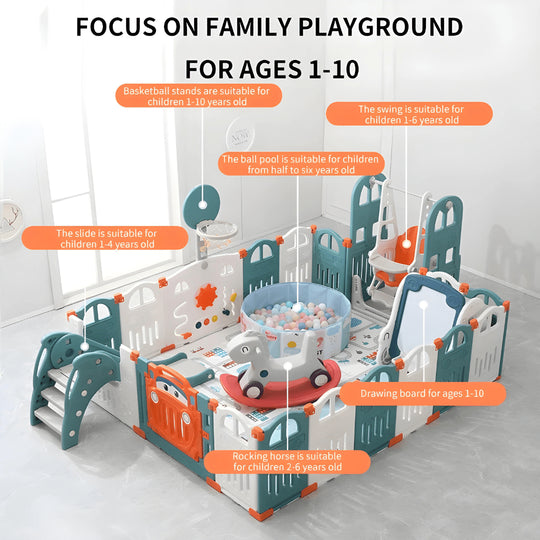 مجموعة سياج أطفال قابلة للطي مع ألعاب متطابقة 188 × 189 سم