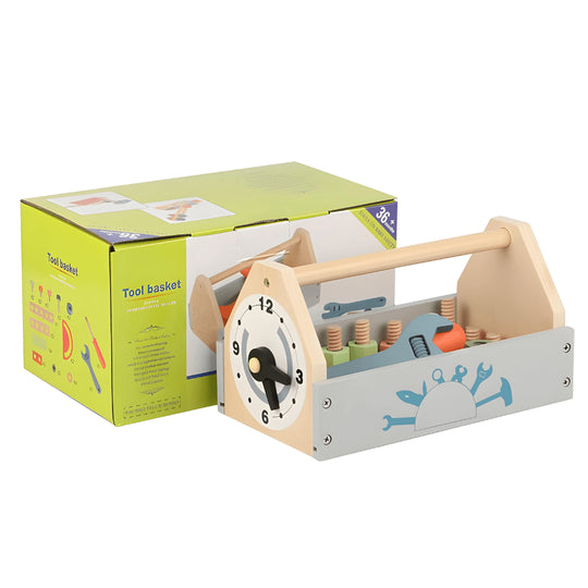 Vroege educatieve leermiddelen voor kinderen: houten reparatieset, gereedschapskist, speelgoed