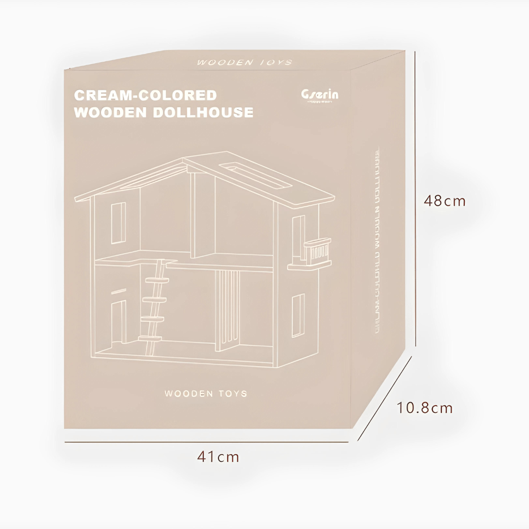 Premium wooden dollhouse with furniture set – natural wood finish